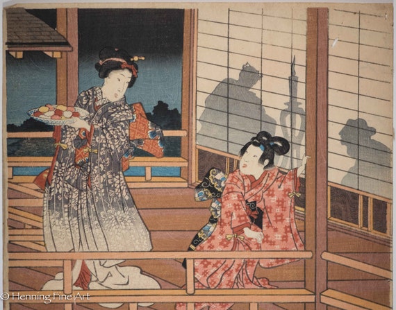 Beautiful Antique Japanese Woodblock Toyokuni Geisha
