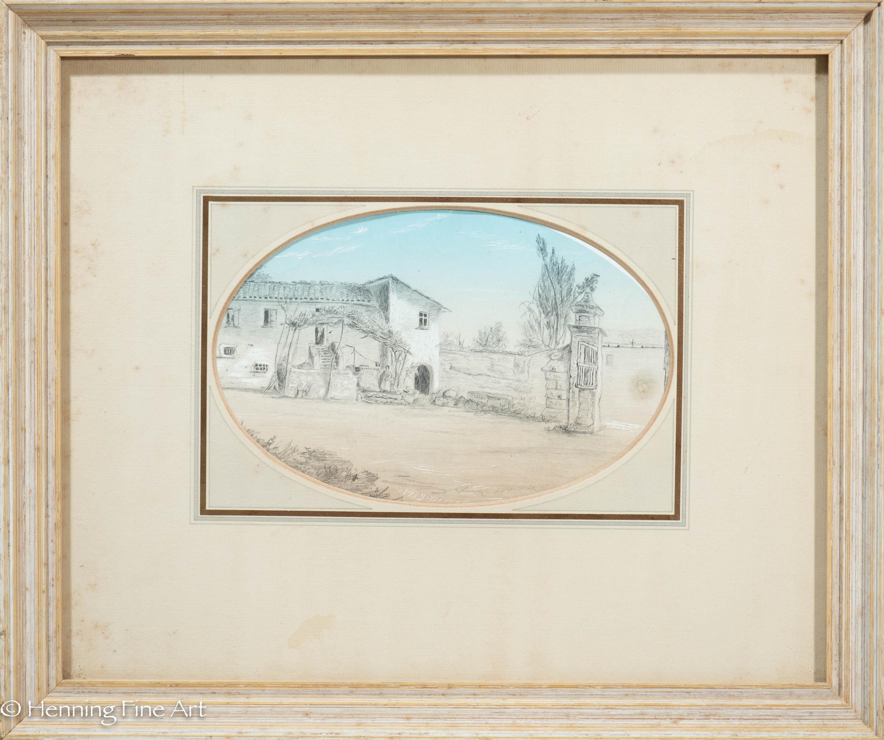 Stunning Early 19th Century French Drawing of Yellow House - Magnan Nice, France