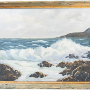 Beautiful Gene M. Bell Impressionist Oil Painting Rocky Coastal Seascape, Fine!