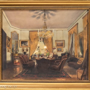 Phenomenal Franz Alt Antique Painting of Lavish Victorian Interior 1861, FINE!