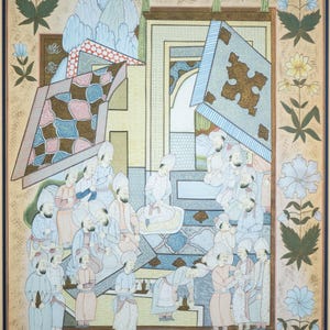 Beautiful Antique Vintage Indo Persian Islamic Painting Of Royal Court Scene