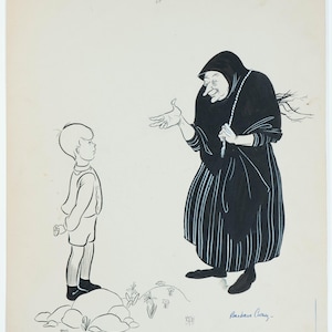Rare Barbara Cooney Illustration Ink & Gouache Children&#39;s from Ake and His World 1940, Published