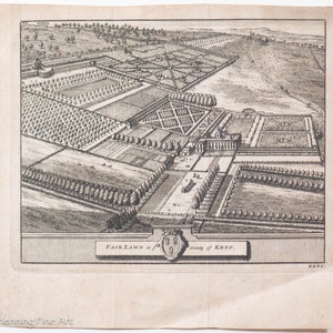 Antique Engraving Fairlawne in County of Kent 18th Century England 2