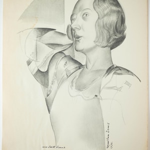 Vintage Lithograph &quot;Miss Edith Evans&quot; by Wyndham Lewis, Art Deco Portrait