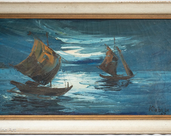 Beautiful Mid Century Cabebe Filipino Oil Painting of Sailboats at ...
