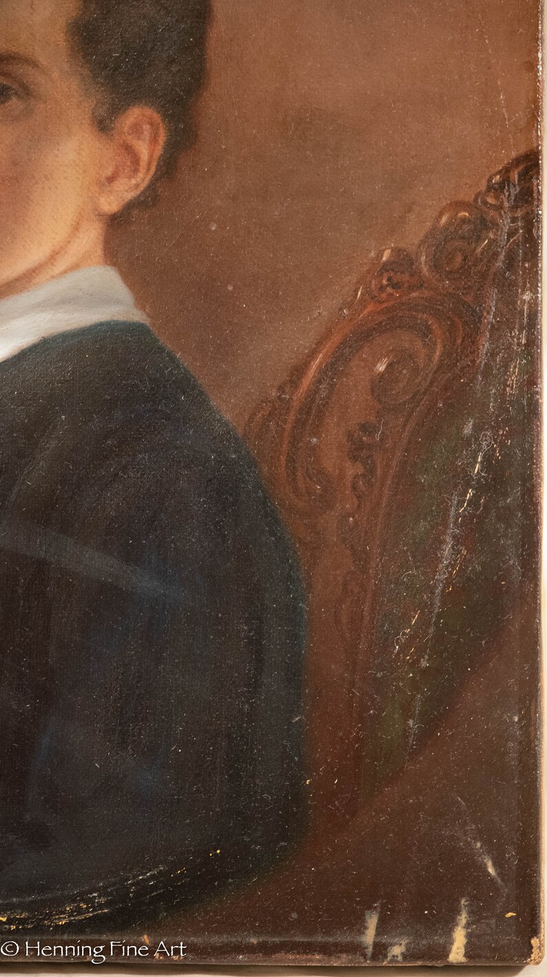 Stunning Antique 19th Century Oil Painting of Young Man's Portrait ...