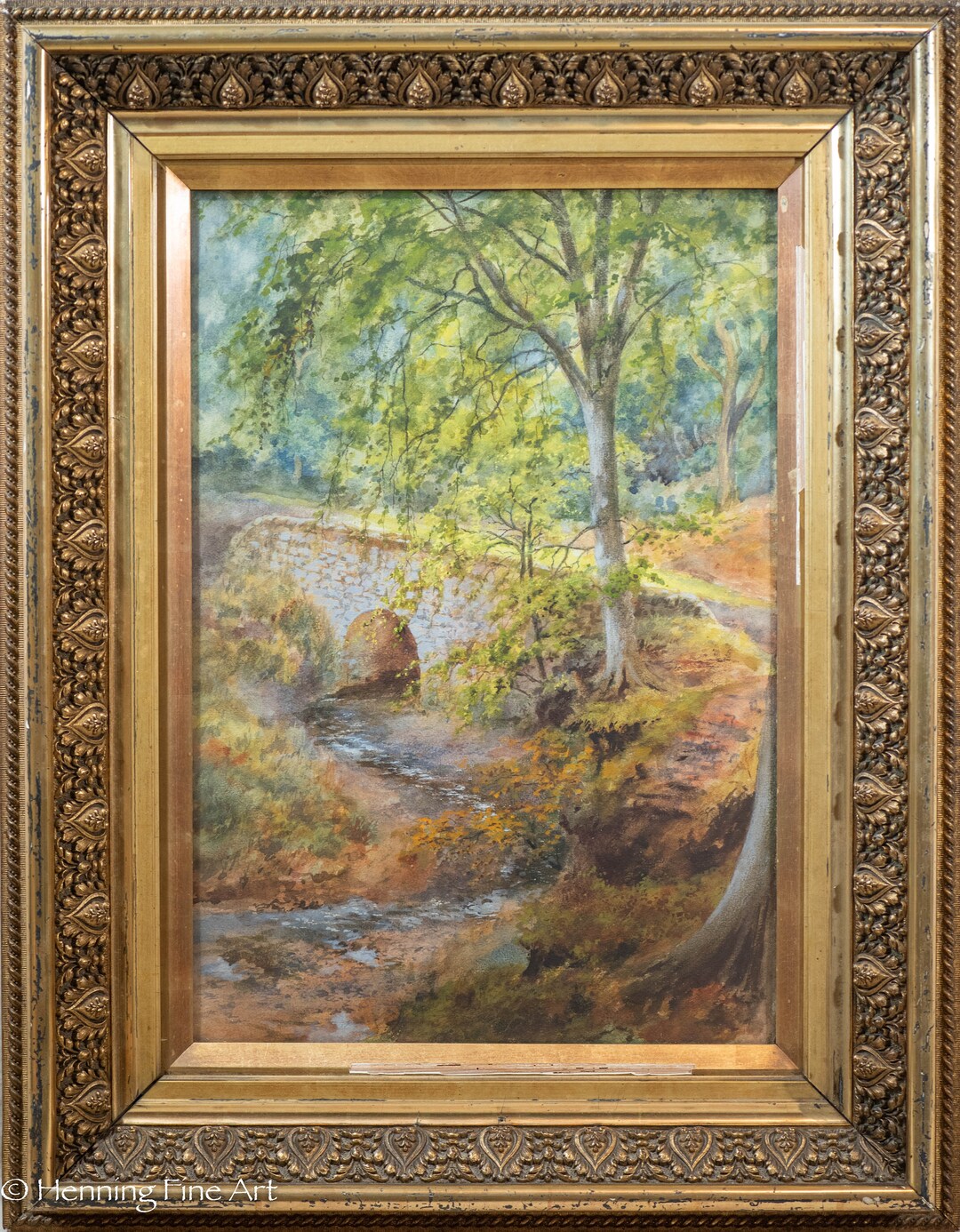 Stunning Antique Watercolor Painting of Wooded Landscape With Stone ...