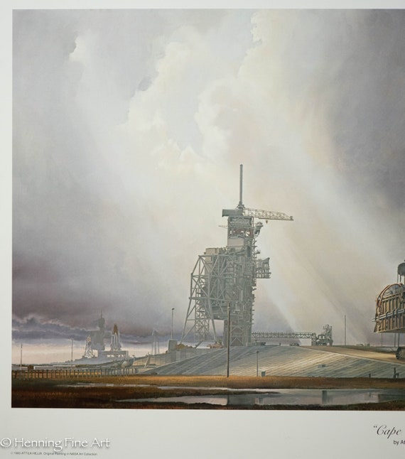 Beautiful NASA Lithograph Space Shuttle Lithograph by Attila Hejja