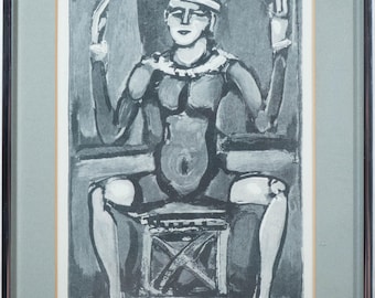 Vintage Georges Rouault Clown Assis Woodcut Framed 16x12"