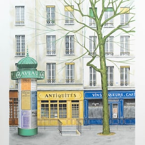 Fine French Lithograph of Paris Street Scene Illegibly Signed, Fine Artist Proof