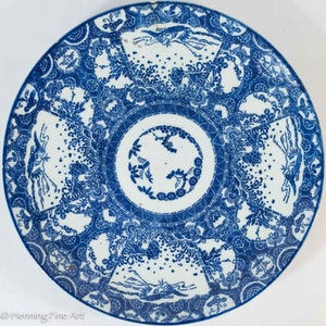 Antique Chinese Porcelain Charger Blue and White Heron and Turtle 14 Inch