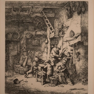 Adriaen Van Ostade Etching, &quot;The Family&quot; 1647, Plate Signed & Framed!