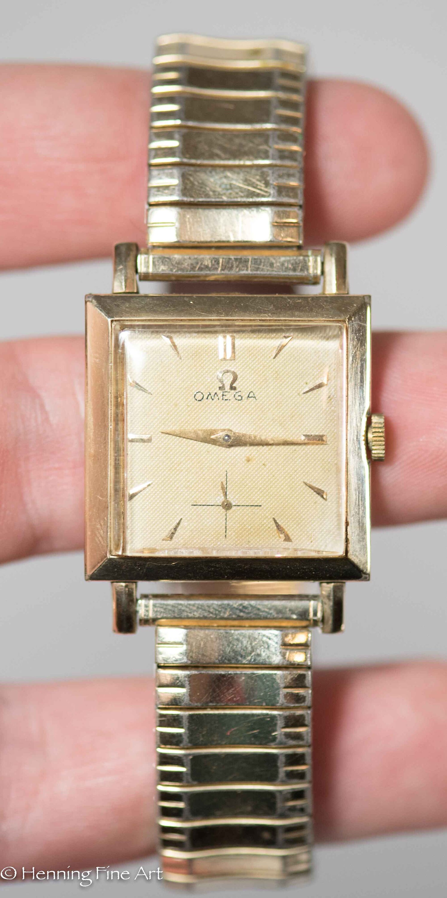 Vintage Omega Mens Tank Watch 14k Gold 