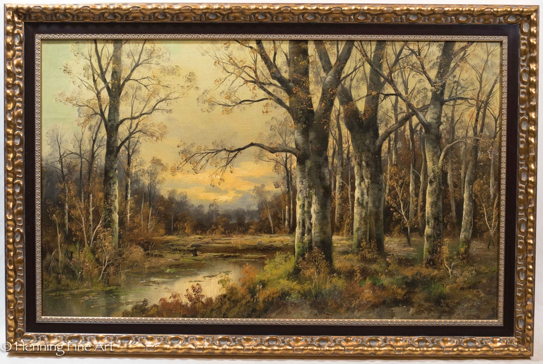 Beautiful Antique Oil Painting Wooded Landscape by A. Lorenzo 19th Cent ...