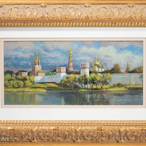 Stunning Russian Oil Painting Panoramic view of Novodevichy Convent, FINE!