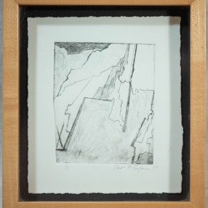 Beautiful Vintage Modernist Etching of Fractured Rocky Cliff, Signed 1/1 Fine