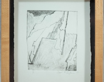 Beautiful Vintage Modernist Etching of Fractured Rocky Cliff, Signed 1/1 Fine