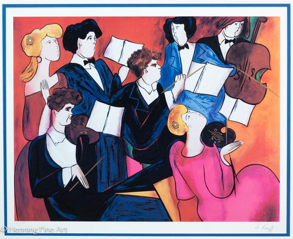Linda Le Kinff Limited Edition Serigraph of Orchestra Musicians