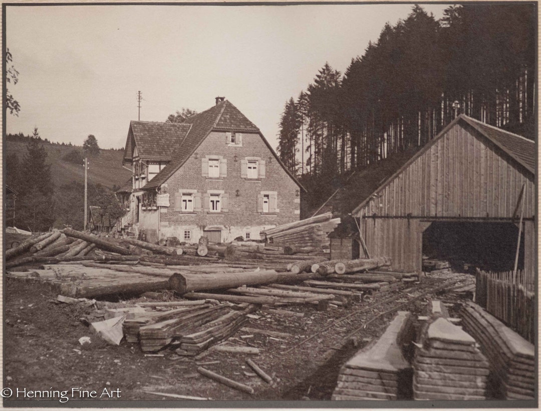 Antique Photograph of German Lumber Mill Mainhardt, Germany, Framed