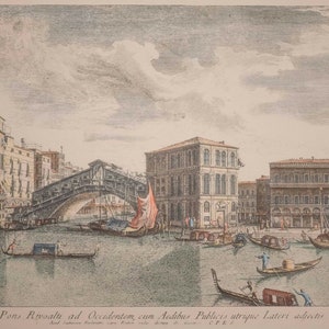 Beautiful Hand Colored Print of Venice Grand Canal Looking East From Santa Maria