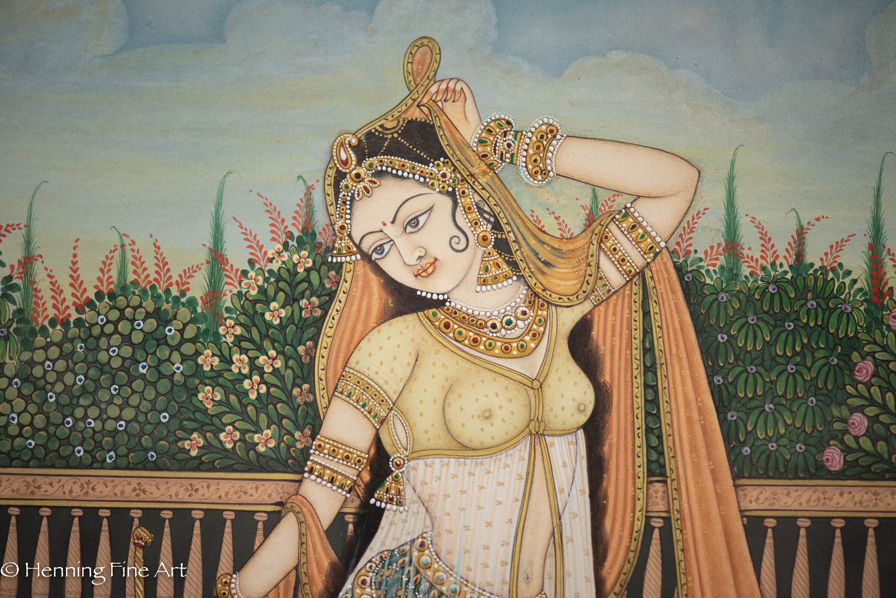 Beautiful Indian Moghul Empire Harem Painting Female in Floral ...