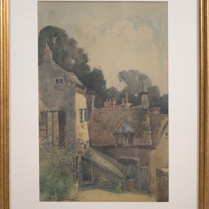 Beautiful Antique George Downing Watercolor Painting of English Town, Nice!