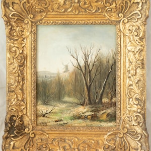 Stunning Antique Dutch Landscape Oil Painting Windmill Forest Signed & FINE!