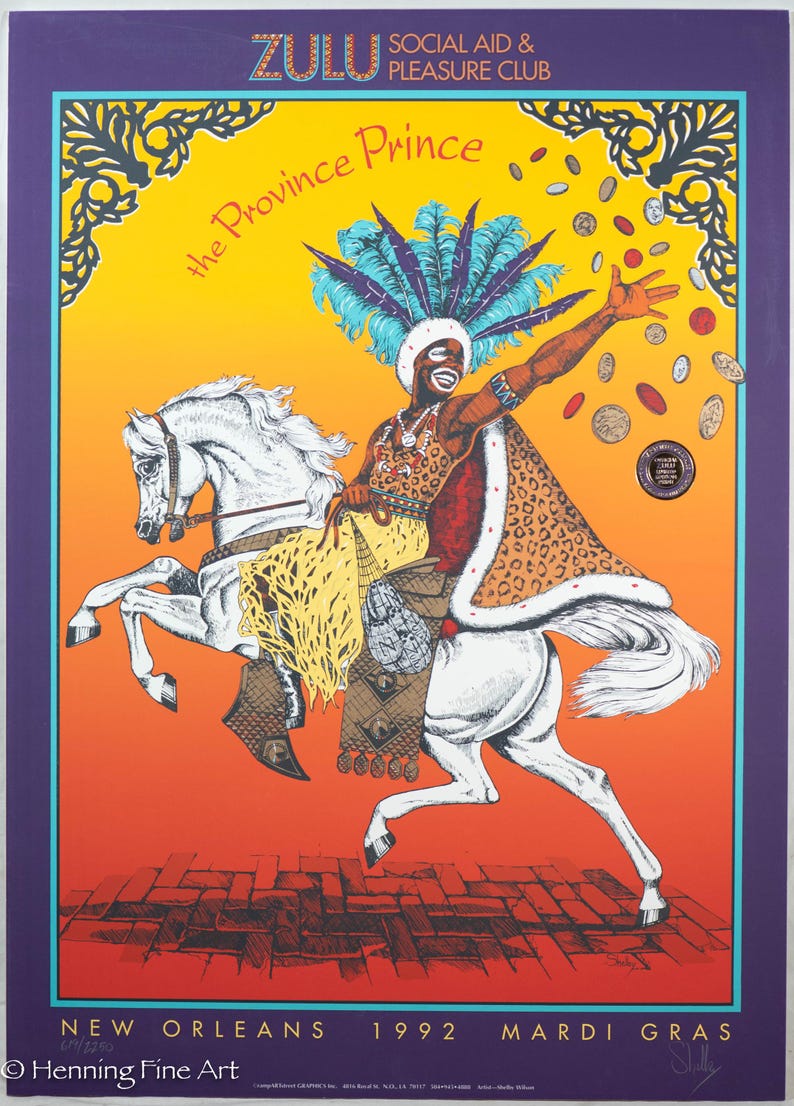 1992 Zulu Social Aid and Pleasure Club Silkscreen Signed & Numbered, FINE! bild 1