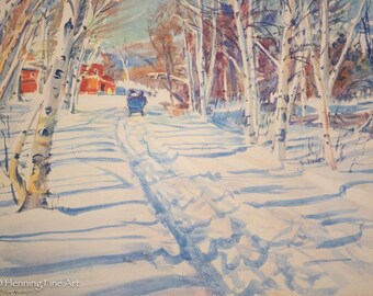 雪景色　lithograph Hiroshige's 'Toto Yukimi Hakkei (8 Snow Scenes of the