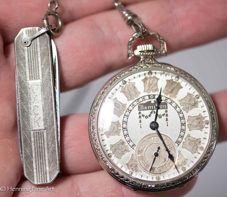 Antique Hamilton 912 Rare Pocket Watch 17 Jewel Ornate Dial Etsy