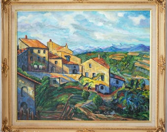 Stunning Impressionist Oil Painting Italian Village Landscape, Colorful & FINE!