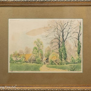 Beautiful Vintage Antique Etching French Landscape Illegibly Signed