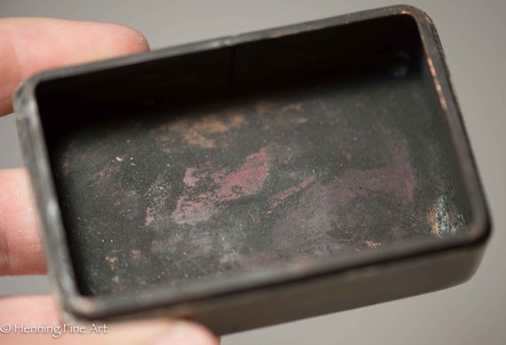 Beautiful Antique Chinese Scholar Ink Box Brass Signed Hallmark