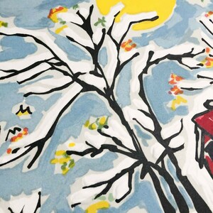 K&ouml;nnte beinhalten: Ein stilisiertes Gem&auml;lde eines Baumes mit schwarzen &Auml;sten und einer gelben Sonne im Hintergrund. Der Baum hat rote, gelbe und gr&uuml;ne Bl&auml;tter. Der Hintergrund ist hellblau.