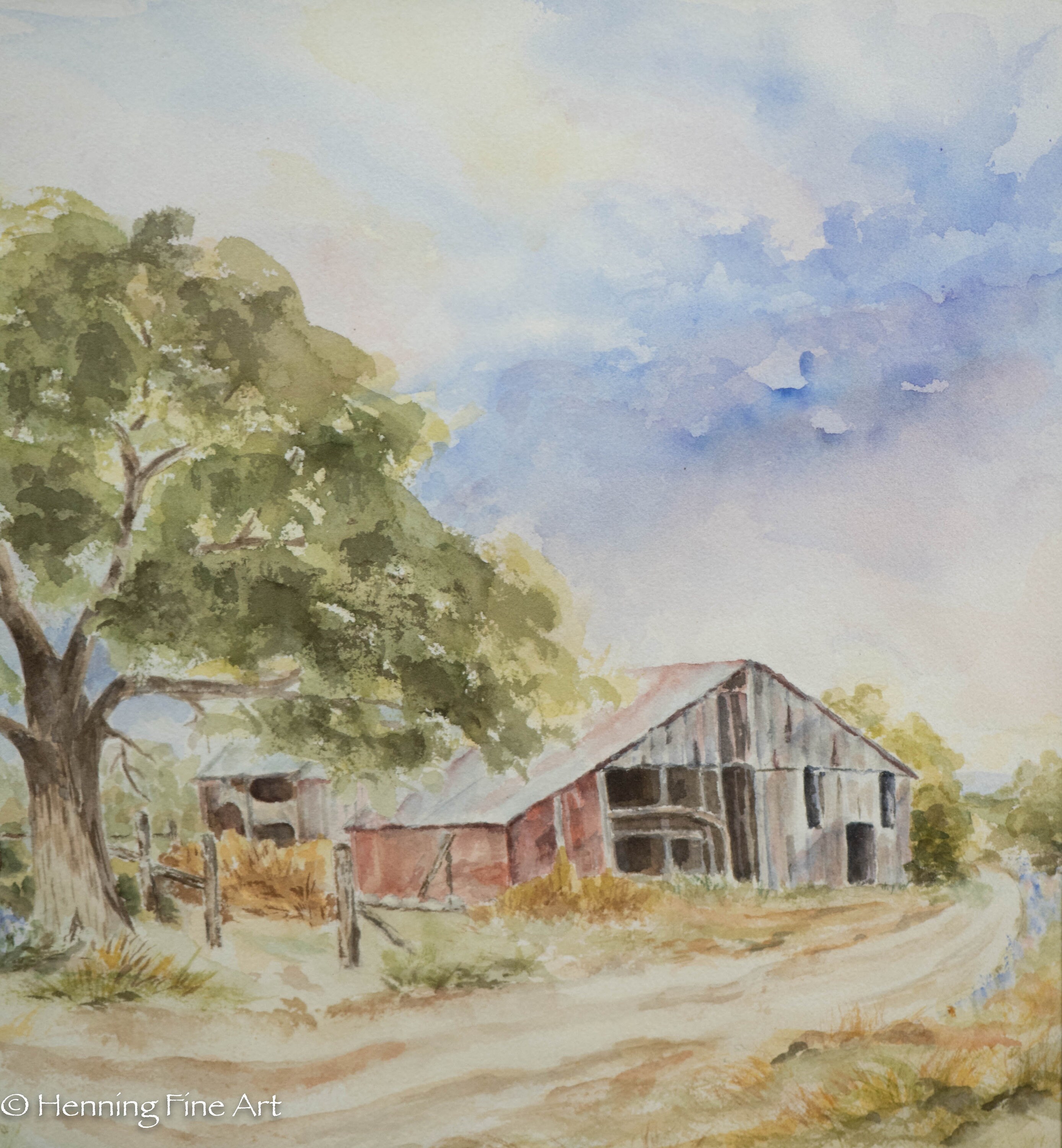 Beautiful Vintage Watercolor Painting of American Farm Landscape With ...