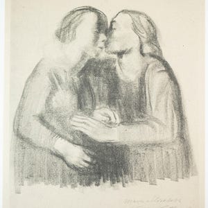 Rare Kathe Kollwitz Original Collotype Lithograph &quot;Maria und Elisabeth,&quot; Plate Signed & Lovely!