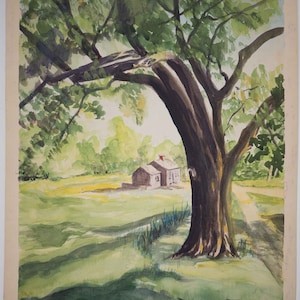 Mid Century Watercolor of Country Home w/ Tree Scene Signed &quot;Kettle&quot; 1954 3 of 3