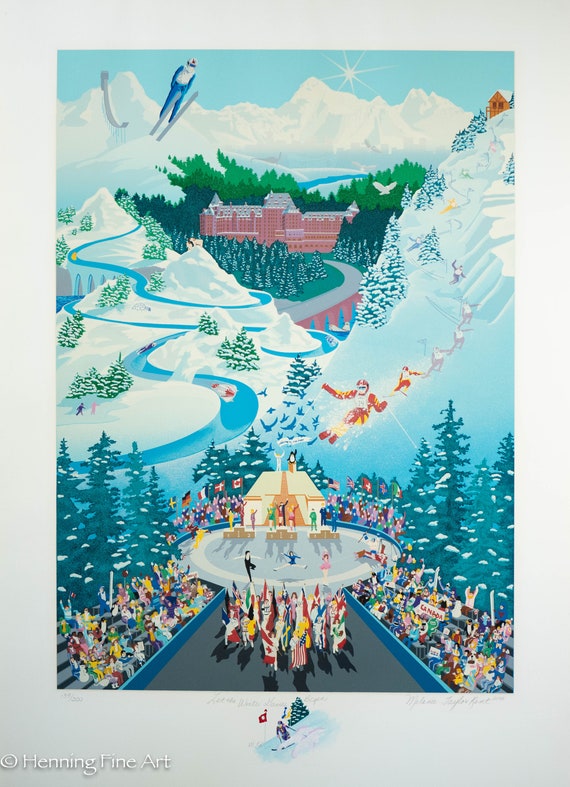 希少 大型 Melanie Taylor Kent リトグラフ 直筆サイン入り Beautiful Melanie Taylor Kent Serigraph Winter Olympics With Hand