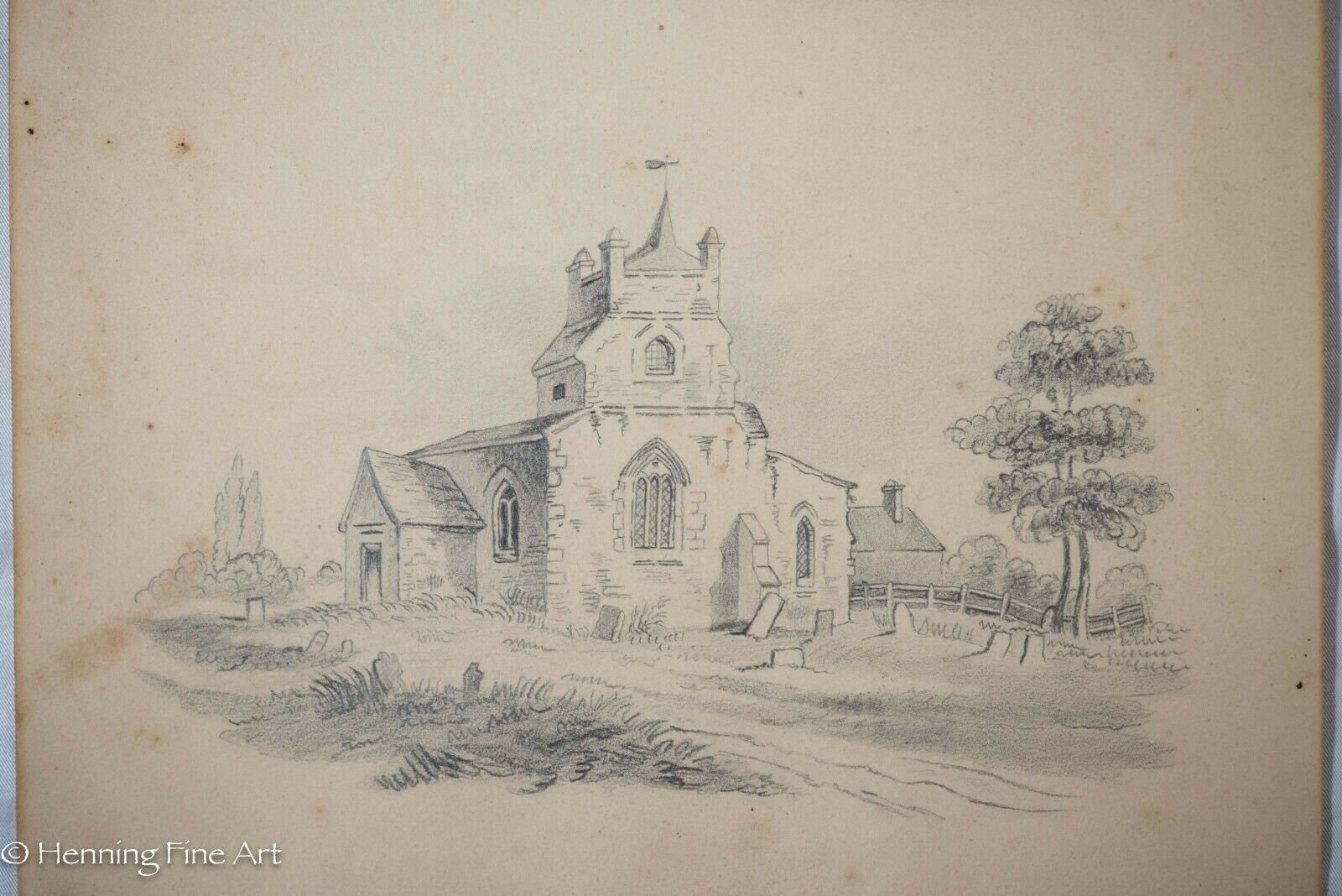 Antique 19th Century Pencil Drawing of Cottage and Stone Church - Etsy