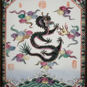 Fine Chinese Painted Porcelain Plaque, Dragon Motif w/ Clouds, Signed & Beauty!
