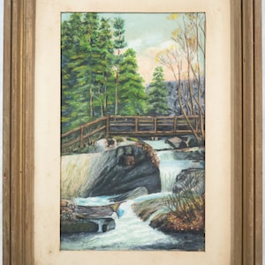 Fine Antique Painting of Franconia Notch White Mountains New Hampshire Waterfall