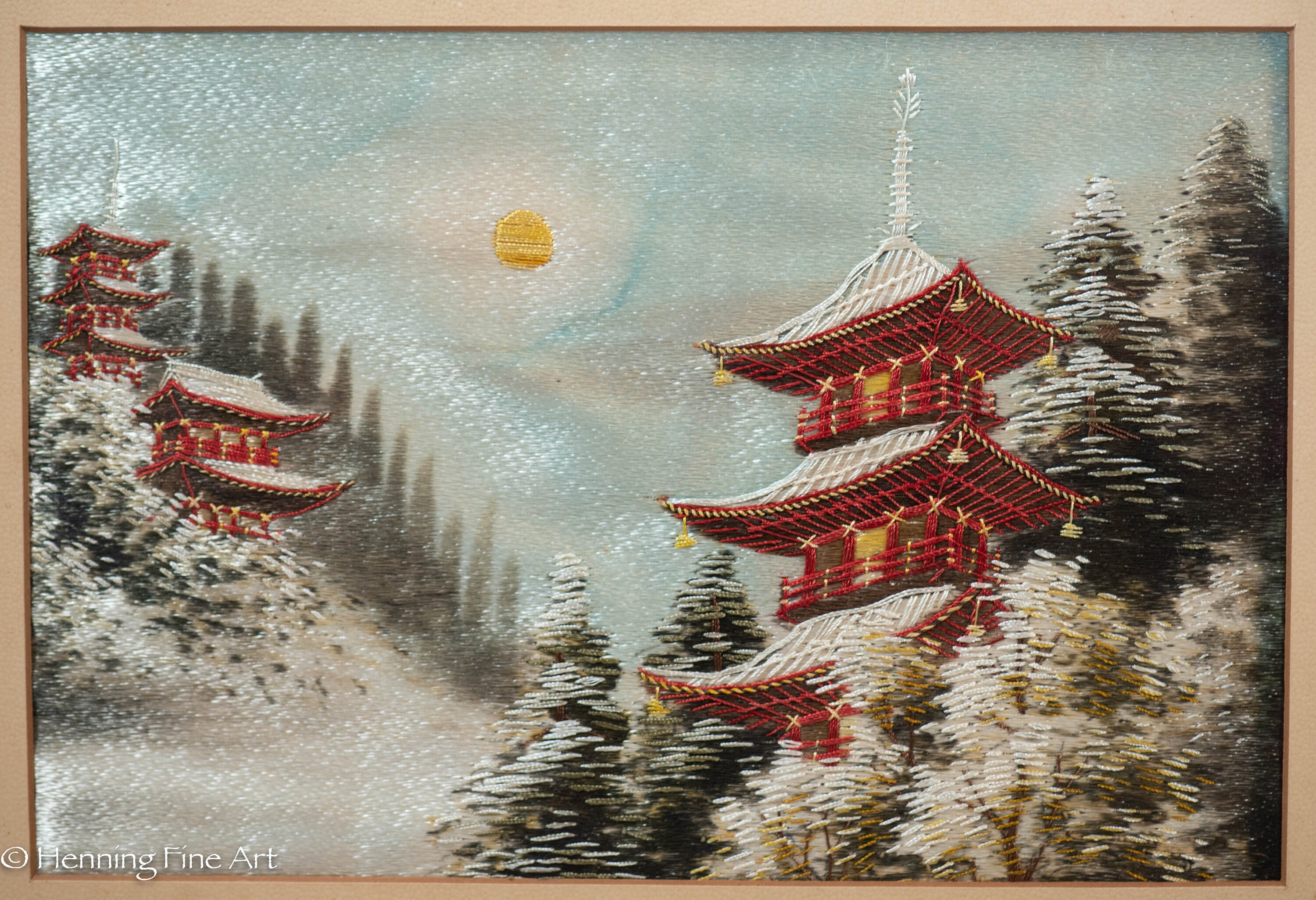 日本画 直筆 水墨山水画 高級額縁 落款付き 外寸約962×663mm 絵画