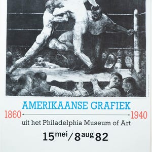 Rare Vintage Rijks Museum Amsterdam Art Exhibition Poster of American Boxing Artwork