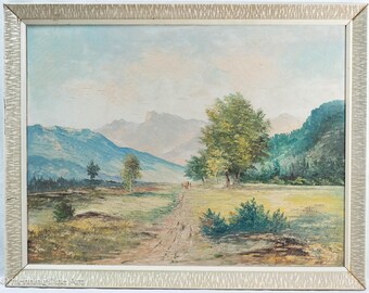 Beautiful Vintage Impressionist Oil Painting of Mountain Landscape Illegibly Signed