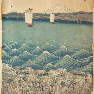 Rare Hiroshige Woodblock Crowds Visiting the Shrine of Benzaiten at Enoshima