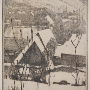 Beautiful Antique German Town Landscape Etching Gustav Kampmann, Fine & Rare!