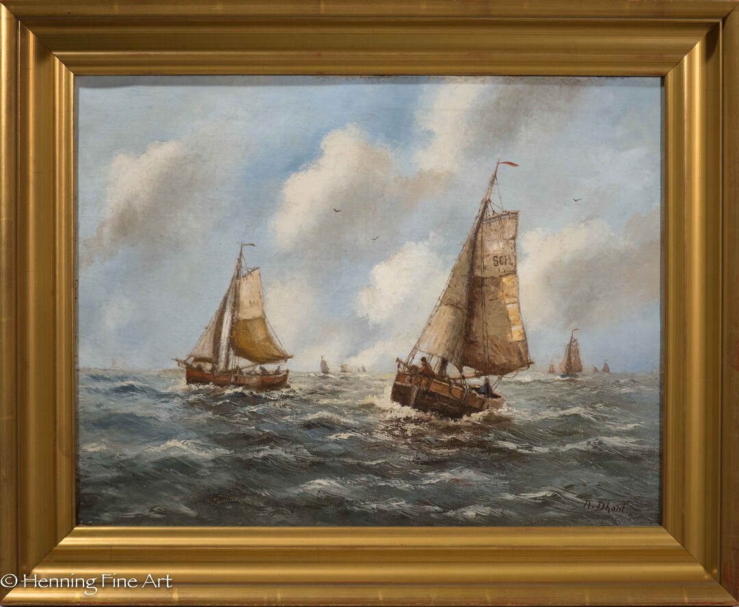 Stunning Antique Oil Painting of Belgium Seascape Signed N. Dhont, FINE