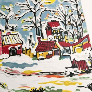 K&ouml;nnte beinhalten: Ein farbenfrohes Gem&auml;lde einer verschneiten Winterlandschaft mit roten und gelben H&auml;usern, B&auml;umen und einer strahlend gelben Sonne am Himmel. Das Gem&auml;lde ist unten rechts mit "Edward So" signiert.