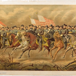 Rare Antique Chromolithograph General Grant and His Generals, Civil War 1867