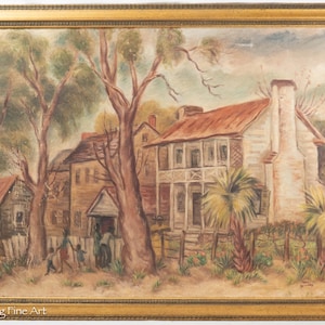 Stunning Paul Rohland Oil Painting of Beaufort, South Carolina Street Scene 1937